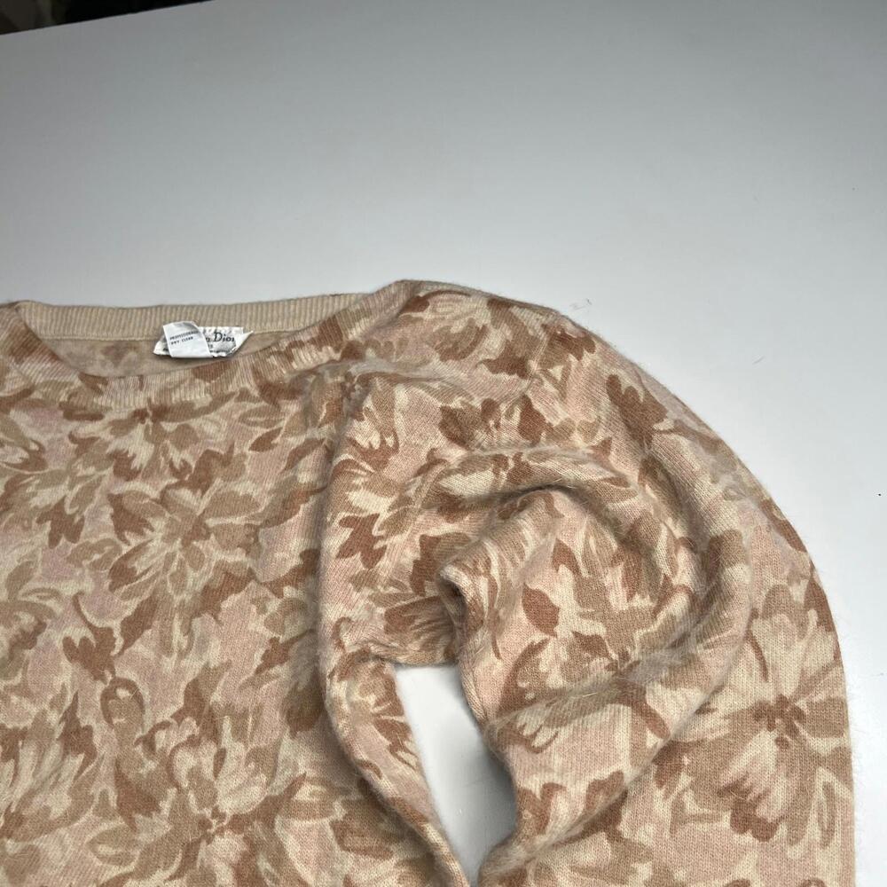 Vintage Christian Dior Womens Knit Sweater Beige Floral Button Angora Wool - Picture 4 of 10